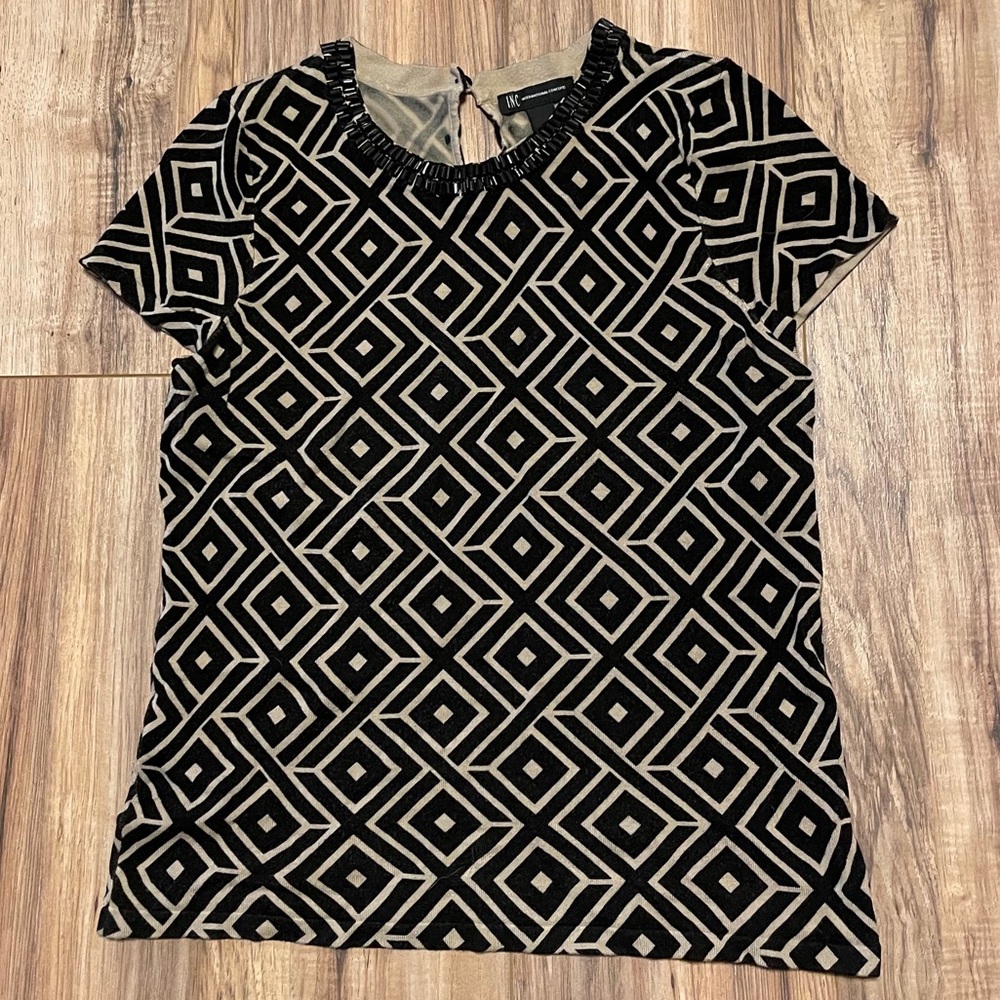 Black and Tan Geometric Top Beaded Collar Size L